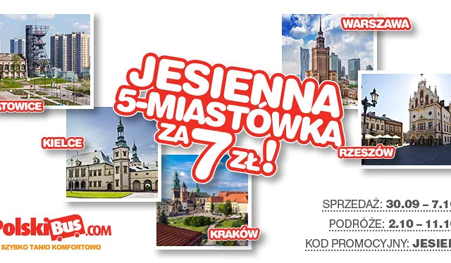 PolskiBus.com Jesienna 5 miastówka za 7 zł
