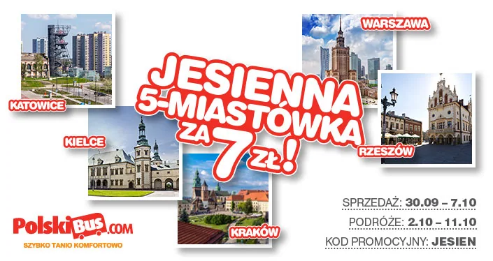 PolskiBus.com Jesienna 5 miastówka za 7 zł