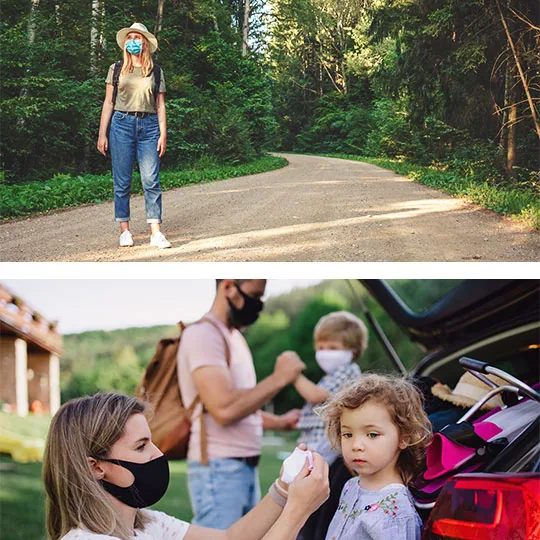 Tourists using masks in natural surroundings
