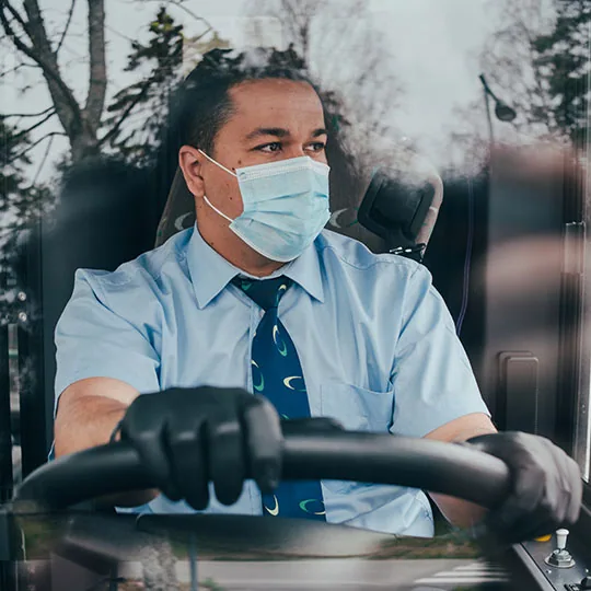 Driver with mask and gloves