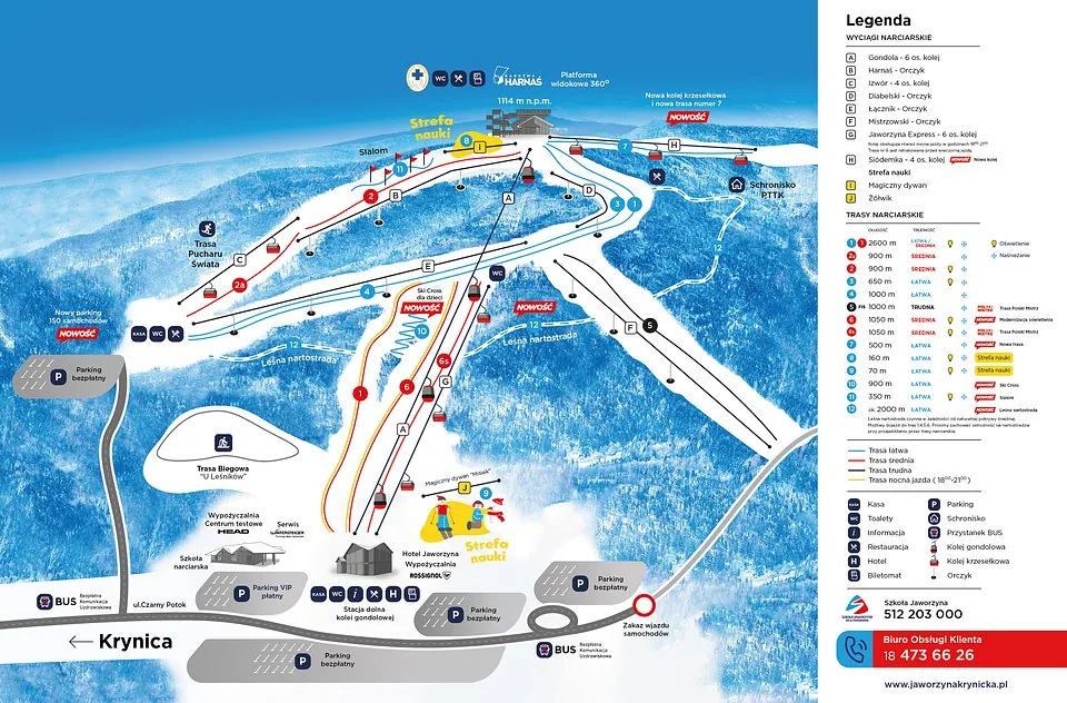 Mapa ośrodka narciarskiego Grupy PKL na Jaworzynie Krynickiej