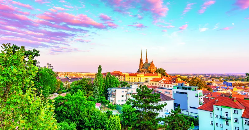Brno, Czech republic: Sunset over the St Peter and Paul cathedral (Petrov in local speak). Historical and ancient religion building in center of Brno city, Sout