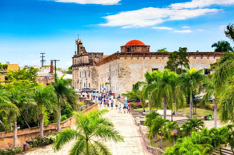 Santo Domingo, Dominican Republic - March, 2020: Square of Spain and Calle Las Damas street in the colonial center of Santo Domingo.