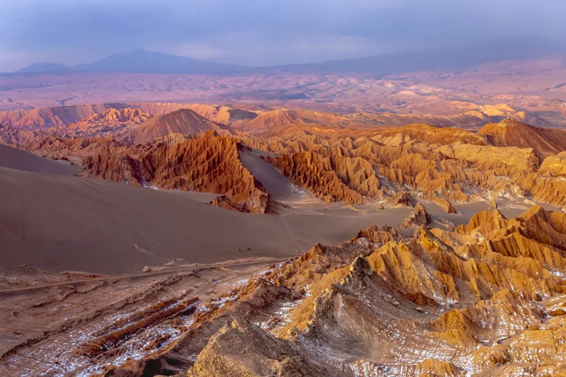 Moon Valley, Valle de la Luna at peaceful sunset, Atacama desert, Chile, South America