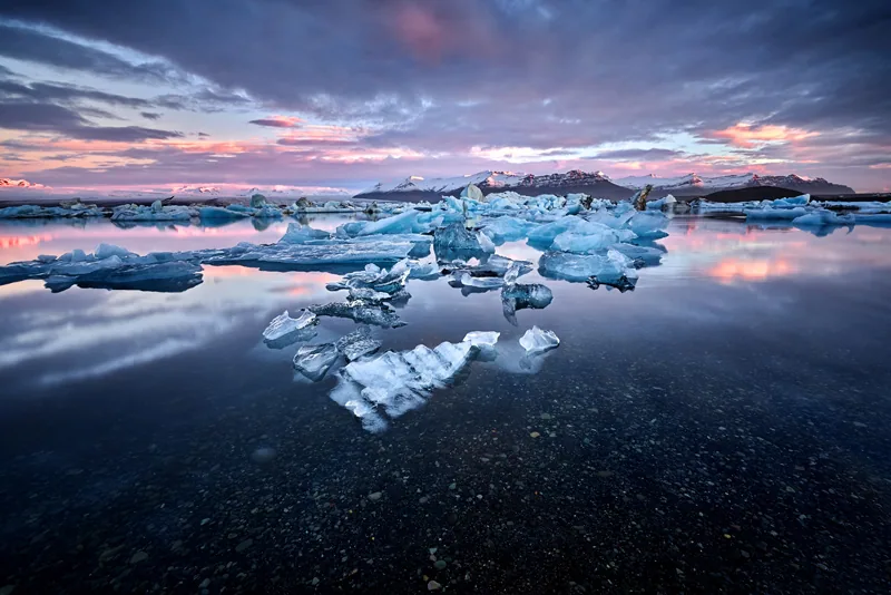 Iceland, Jokulsarlon lagoon, Beautiful cold landscape picture of icelandic glacier lagoon bay