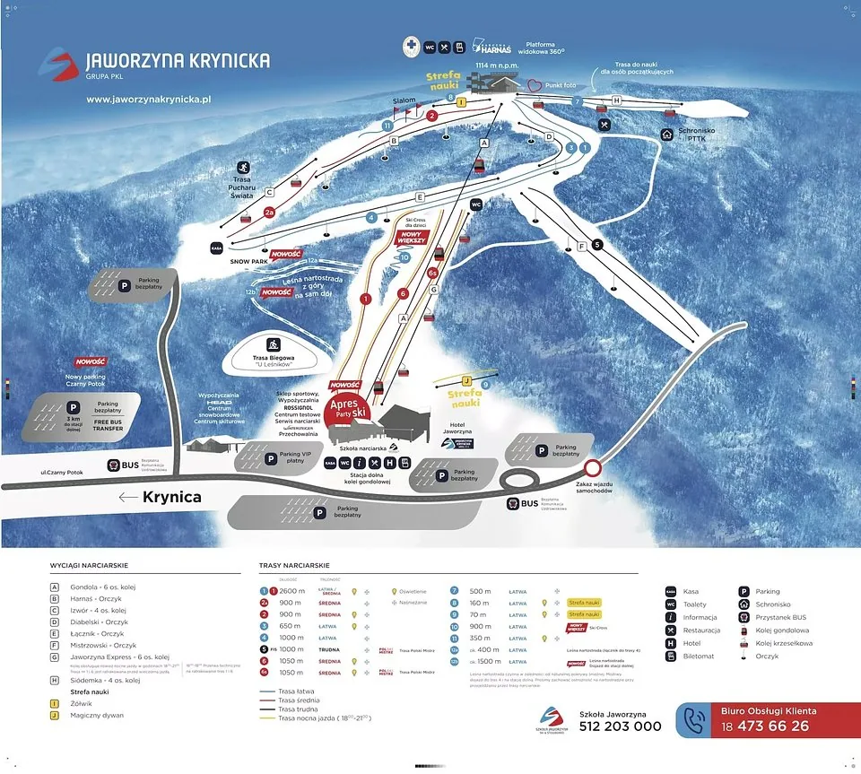Mapa tras narciarskich na Jaworzynie Krynickiej
