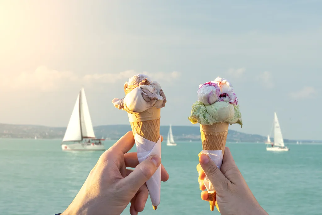 eating ice cream together at Lake Balaton Hungary .