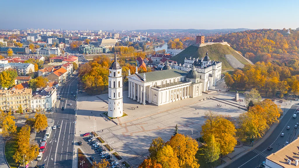 The Cathedral Square, main square of the Vilnius Old Town, Vilnius, Lithuania