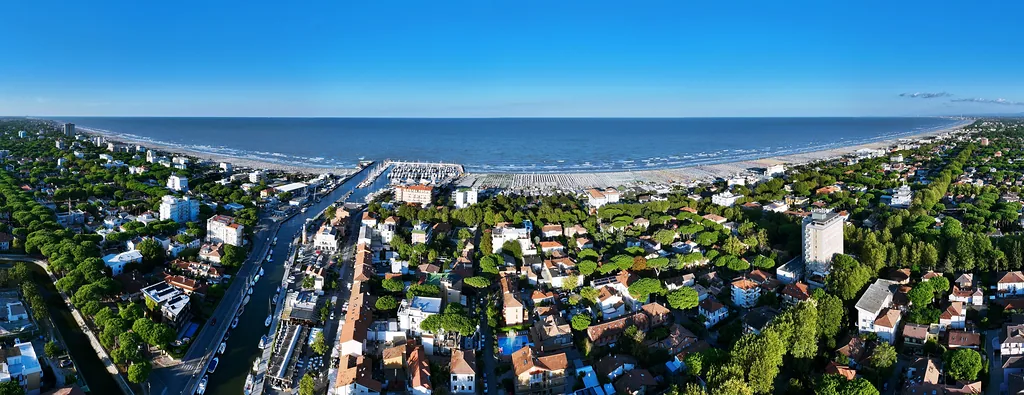 Aerial view of the town of Cervia, Ravenna, Emilia Romagna, Italy