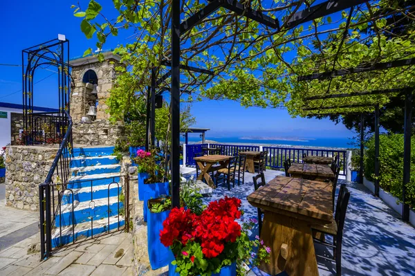 Zia - beautiful mountain village with amazing view to coast scenery of paradise island Kos, Greece