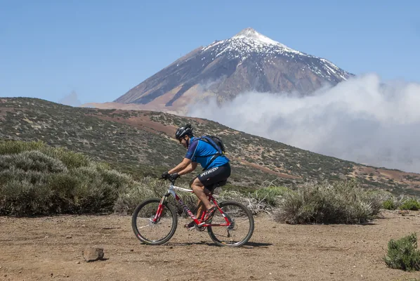 Tenerife, Canary islands: Athlete practicing mountain biking in the Teide volcano area