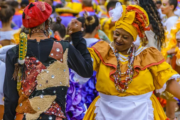 Montevideo, Uruguay - February 9, 2024: Group of candombe dancers women at street while waiting to calls parade carnival, montevideo, uruguay.