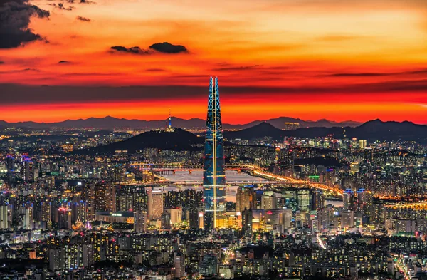 View of Seoul city at night, South Korea.